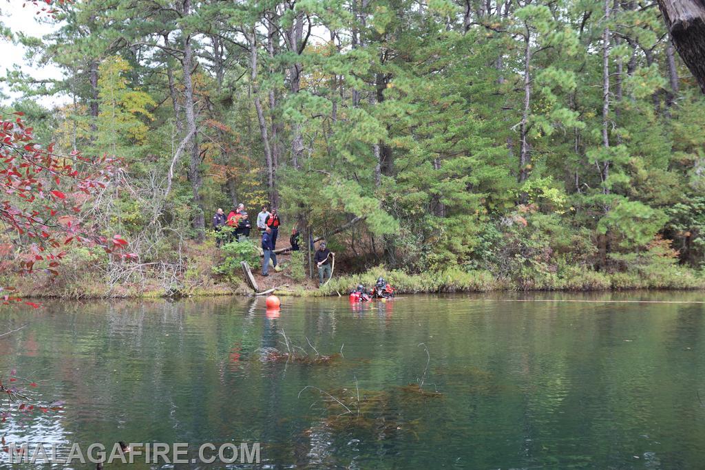 On 10/16/23, members of the Malaga Volunteer Fire Company Dive Team assisted in with a vehicle removal from a pond in Hamilton Township.  Photo credit to Tucker Upper, of @tuckerandsammie on YouTube. 